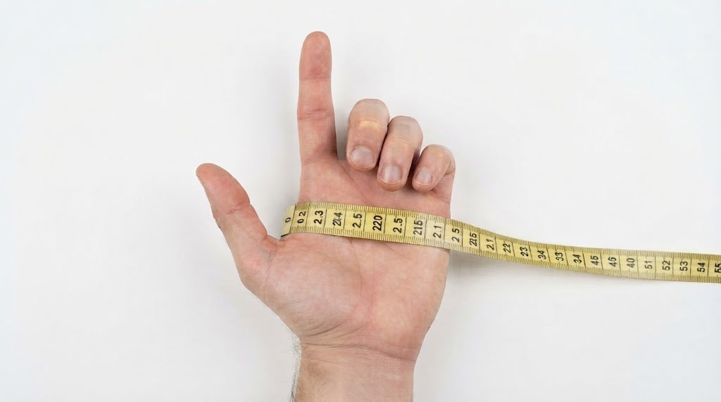Cómo medir la mano para la talla de guante: la cinta rodea la palma a la altura de los nudillos, sin incluir el pulgar